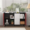 Okak Modern Coffee Bar Sideboard with 2 Uique Stylish Door, 2 Drawers & Open Shelves Storage Accent Cabinet for Entertaining Kitchen, Black+Red - 3 of 4