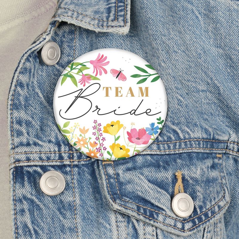 Big Dot of Happiness Wildflowers Bride - 3 inch Boho Floral Bridal Shower and Wedding Party Badge - Pinback Buttons - Set of 8, 3 of 9