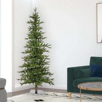 84" Green Fir Artificial Christmas Tree with Natural Wood Trunk
