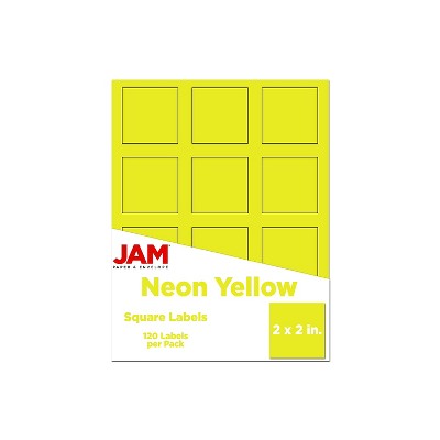 JAM Paper Square Labels 2" x 2" Neon Yellow 12 Labels/Sheet 10 Sheets/Pack (367831073)