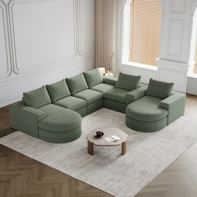 Modern Curved Chenille Sectional Sofa with 2 Chaise Lounges, Convertible L-Shaped 6-Seat Modular Couch for Living Room & Bedroom–The Pop Home
