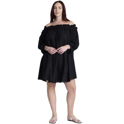 ELOQUII Women's Plus Size Ruffle Neckline Mini Dress - 18/20, Black Onyx