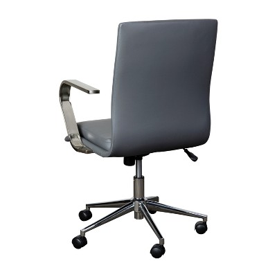 Modern Gray Leather Swivel Executive Office Chair with Brushed Chrome Base