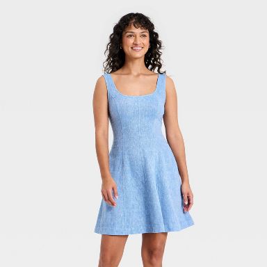 Women's Sleeveless Linen Mini A-Line Dress - Universal Thread™ Chambray XS