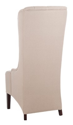 High Back Beige Linen Upholstered Wood Side Chair