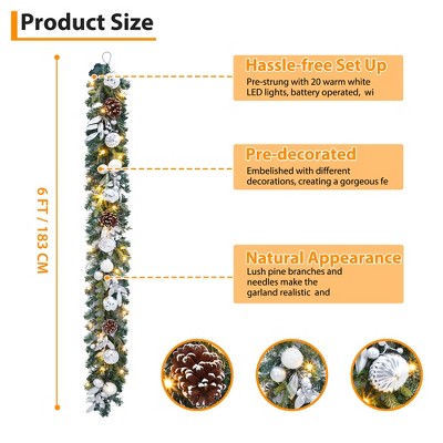 Christmas Wreath with Lights, Plug-in Style, Featuring Pinecones and Ball Ornaments, Suitable for Indoor/Outdoor Fireplaces and Railings