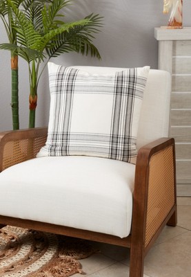 Black and White Plaid Cotton Reversible Throw Pillow, 20"
