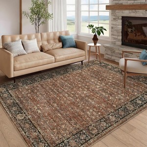 Floral Kitchen Rug – Washable, Non-Slip, Low Pile, Distressed Print Runner for Hallway, Bathroom, Laundry - 1 of 4