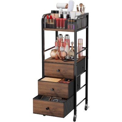 Rolling Makeup Cart Organizer - Floor Skincare Make Up Storage with 3 Non-woven Fabric Drawers