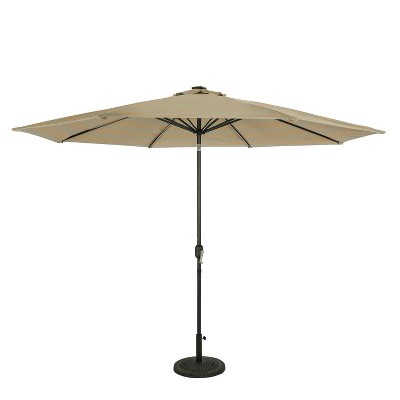 11' Calypso II Market Patio Umbrella with Solar LED Strip Lights Champagne/Taupe - Island Umbrella