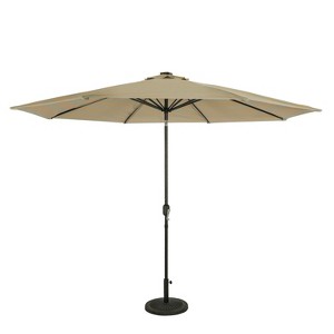 11' x 11' Calypso II Market Patio Umbrella with Solar LED Strip Lights Champagne/Taupe - Island Umbrella: Outdoor, Wind Vent, Crank Tilt - 1 of 4