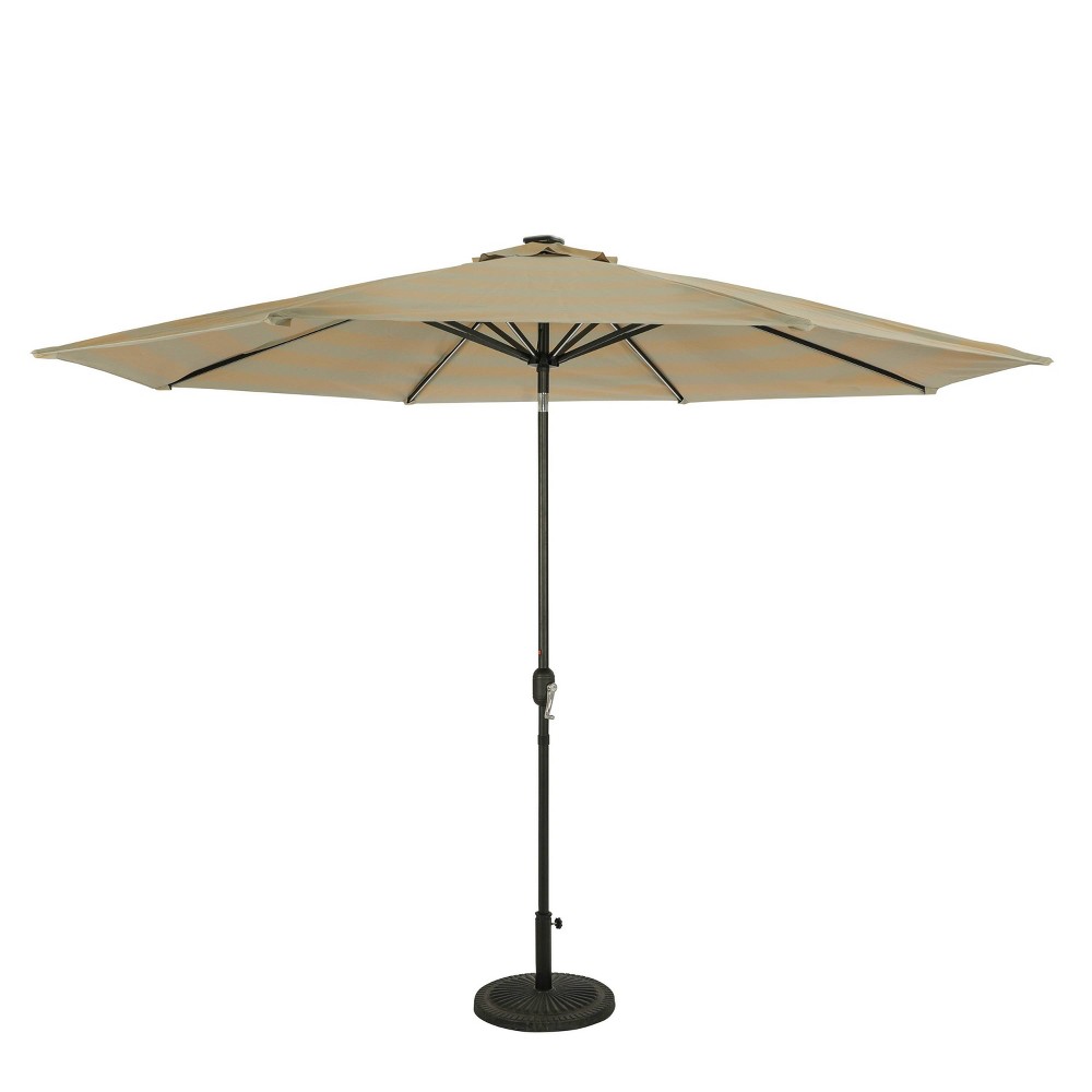 Photos - Parasol 11' x 11' Calypso II Market Patio Umbrella with Solar LED Strip Lights Champagne/Taupe - Island Umbrella: Outdoor, Wind Vent