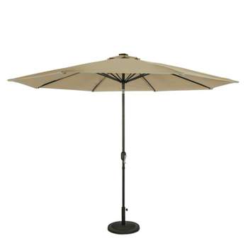 11' x 11' Calypso II Market Patio Umbrella with Solar LED Strip Lights Champagne/Taupe - Island Umbrella