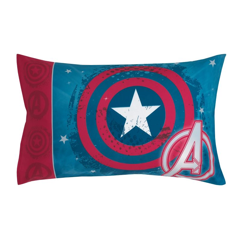 Marvel Captain America Red, White, and Blue 4 Piece Toddler Bed Set - Comforter, Fitted Bottom Sheet, Flat Top Sheet and Reversible Pillowcase, 5 of 7