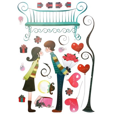 Slickblue First Kiss Romantic Wall Decals Vinyl Stickers for Bedroom Living Room and More 19.5x27 inch