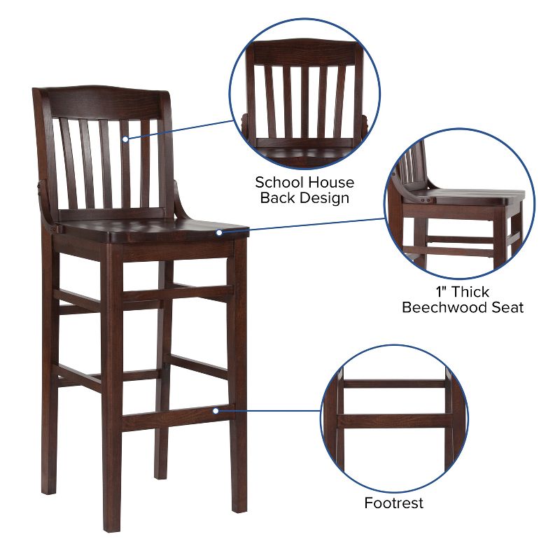 Flash Furniture HERCULES Series Finished School House Back Wooden Restaurant Barstool, 6 of 13