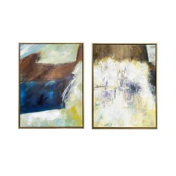 Gallery 57 (Set of 2) 24"x36" Earthen Harmony Abstract Hand Painted Floating Framed Canvas Wall Arts