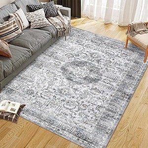 Vintage Large Living Room Rug Non Slip Backing, Washable Low Pile, Non-Shedding, Foldable Ultra-Thin Carpet for Office Bedroom - 1 of 4