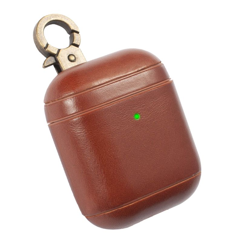 Insten Genuine Leather Case Compatible with AirPods 1 & 2 - Protective Skin Cover with Keychain, Brown, 5 of 10