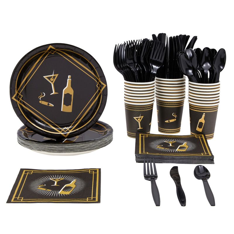 Blue Panda 144 Piece 1920s Party Decorations - Murder Mystery Plates, Cups, Napkins, Cutlery (Serves 24), 1 of 8