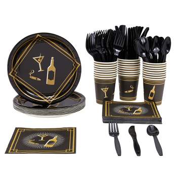 Blue Panda 144 Piece 1920s Party Decorations - Murder Mystery Plates, Cups, Napkins, Cutlery (Serves 24)