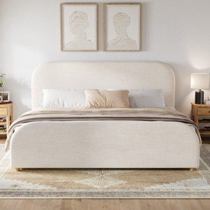 Christopher Knight Home Olga Modern Linen Upholstered Bed Frame with Curved Headboard - 1 of 4
