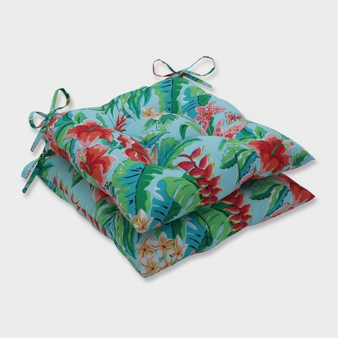 2pk Tropical Paradise Wrought Iron Outdoor Seat Cushions Blue - Pillow 