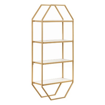 Kate and Laurel Adela Octagon MDF Accent Shelf, 41x8x19, Gold and White