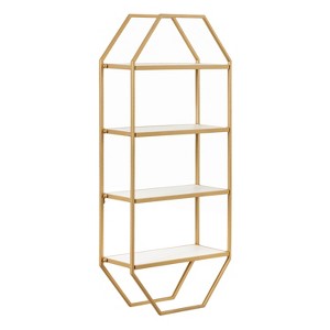 Kate and Laurel Adela Octagon MDF Accent Shelf, 41x8x19, Gold and White - 1 of 4