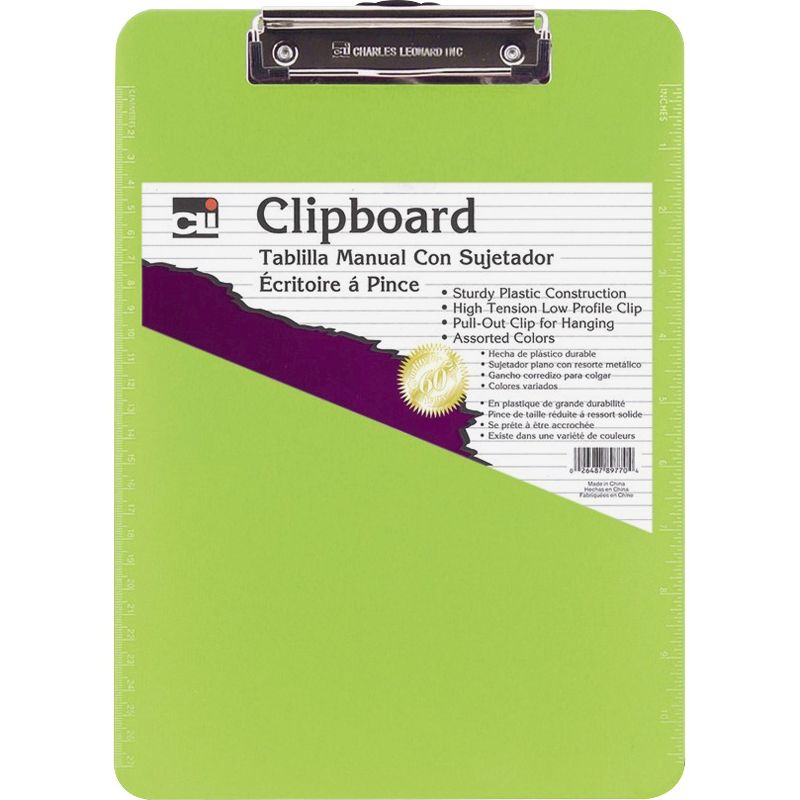 Charles Leonard Plastic Clipboard Rubber Grip 9"x1/2"x12-3/4" Neon Green 89725, 1 of 2