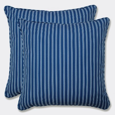 18.5" 2pk Resort Stripe Throw Pillows Blue - Pillow Perfect: Weather-Resistant, Modern Outdoor Patio Decor