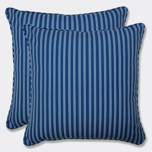 18.5" 2pk Resort Stripe Throw Pillows Blue - Pillow Perfect: Weather-Resistant, Modern Outdoor Patio Decor - 1 of 4