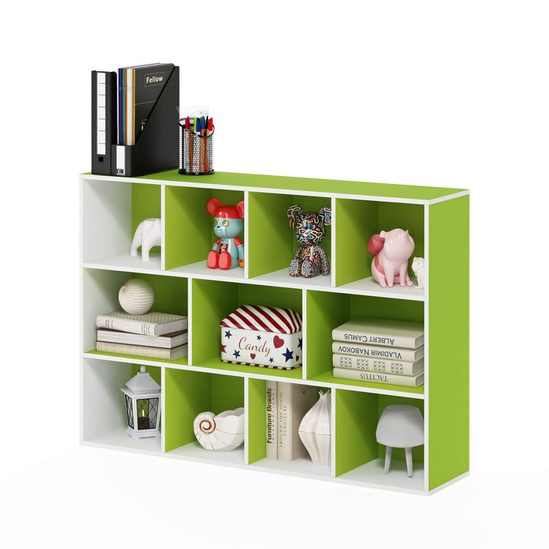 Furinno Luder 11-Cube Reversible Open Shelf Bookcase, White/Green, 2 of 5
