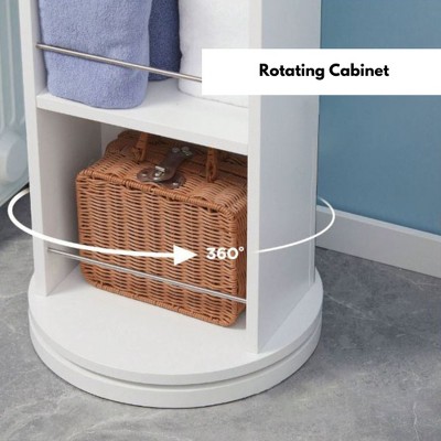 White Rotating Bathroom Storage Cabinet with Full-Length Mirror