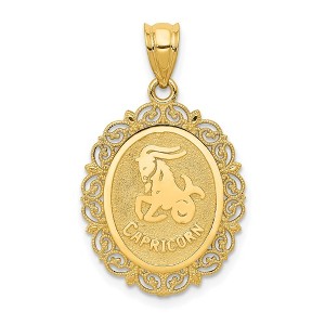Black Bow Jewelry 14k Yellow Gold Filigree Oval Capricorn the Goat Zodiac Pendant, 20mm - 1 of 4