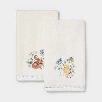 2pk Easter Bunny and Chick Embroidered Hand Towels White - Threshold™