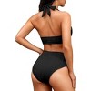 AI'MAGE Womens High Waisted Bikini Sets Tummy Control Two Piece Swimsuit 2025 Ribbed Color Block Halter Bathing Suits - 2 of 3