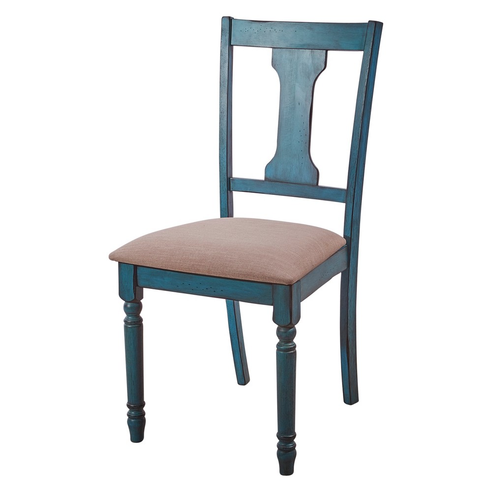 Reagan Slat Back Padded Side Chair Teal - Powell: Rubberwood Frame, Polyester Upholstery, 250lb Capacity