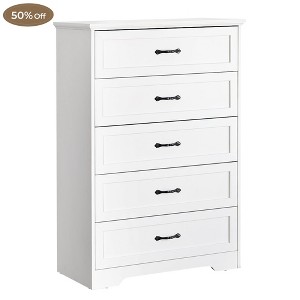 Jojoka Wooden Dresser with 5 Spacious Drawers, Modern Storage Chest with Metal Handles for Bedroom, Living Room, Hallway - 1 of 4