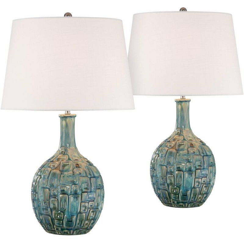 360 Lighting 26" High Gourd Mid Century Modern Coastal Table Lamps Set of 2 Teal Ceramic White Shade Living Room Bedroom Bedside (Colors May Vary), 1 of 9