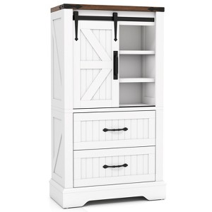 Tangkula Farmhouse Bathroom Floor Cabinet w/Sliding Door Adjustable Shelves & 2 Drawers - 1 of 4