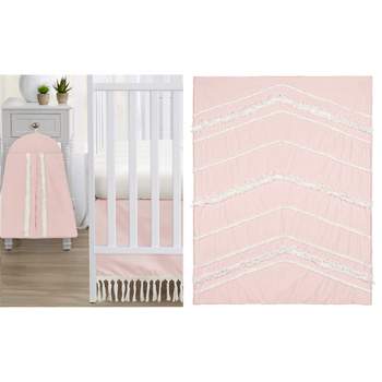 Sweet Jojo Designs Girl Baby Crib Bedding Set - Boho Fringe Blush Pink and Ivory 4pc