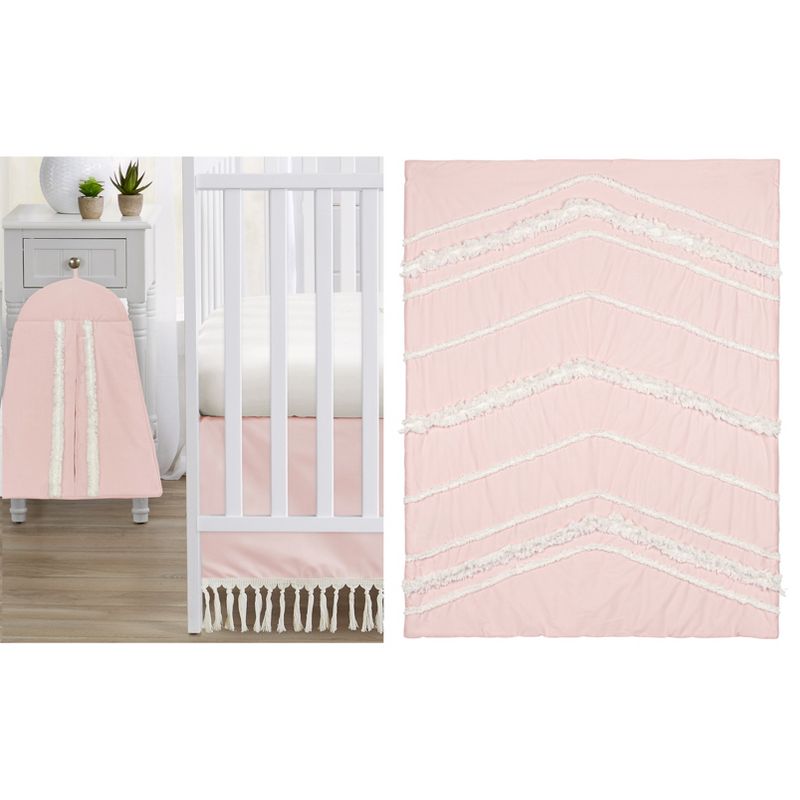 Sweet Jojo Designs Girl Baby Crib Bedding Set - Boho Fringe Blush Pink and Ivory 4pc, 1 of 7