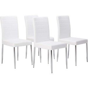 Kings Brand Furniture King's Brand Set of 4 White Parson Chairs with Chrome Finish Metal Legs - 1 of 4