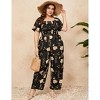 Clearlove Jumpsuits for Plus Size Women Casual Square Neck One Piece Floral Wide Leg Rompers - 2 of 4