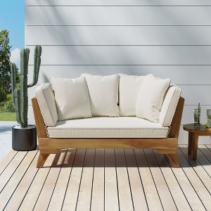 Patio Sofa, Modern Outdoor Sofa With Lath Splicing, Cross Strap Waistband Design, Waterproof Pad, Cushion, Scalable Sofa Couch - 1 of 4