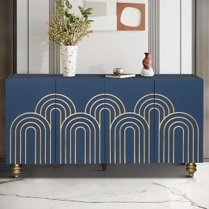 VYNXARIA Modern Navy Blue Fluted Sideboard Buffet with Gold Accents and Adjustable Shelves - 1 of 4