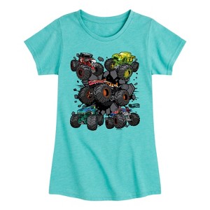 Girls' - Hot Wheels - Monster Truck Grids Fitted Short Sleeve Graphic T-Shirt - 1 of 4