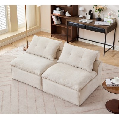 Modular 2-Seater Sofa Chair, w/Neck & Lumbar Pillows - Soft Chenille, Armrest-Free, At will DIY, Space-Saving
