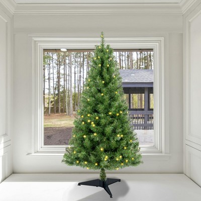 4FT Pre-Lit Artificial Christmas Tree, Artificial Christmas Tree With 241 Branch Tips, Xmas Tree Holiday Decoration with Stand For Home Party